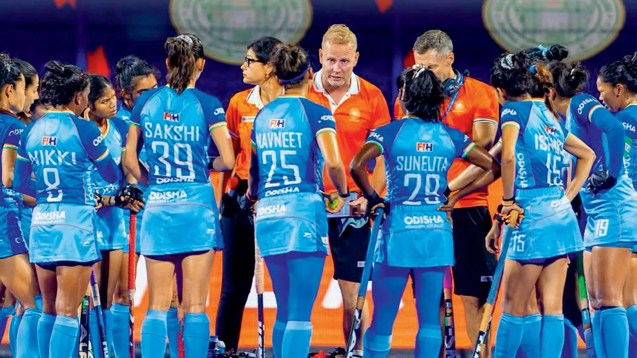 India women’s hockey team with head coach Sjoerd Marijne (centre)  during their recent tour of Argentina. Pic/Hockey India’s Instagram