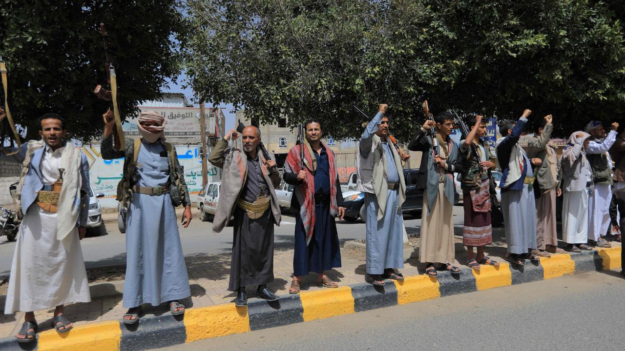 Houthis stage a large protest in the Yemeni capital Sanaa against the Israeli parliament&rsquo;s approval of a new death penalty bill