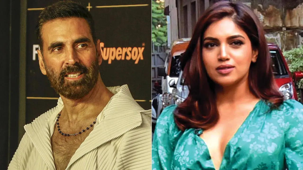 Akshay Kumar. Pic/PTI; (right) Bhumi Pednekar. Pic/Satej Shinde