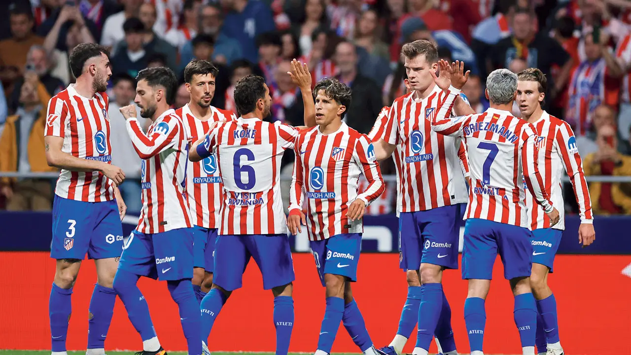 Atletico Madrid players celebrate a goal against Athletic Bilbao in a La Liga  game recently. Pic/AFP