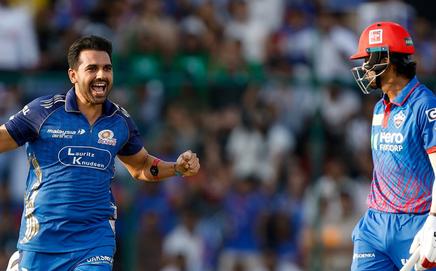 MI's Deepak Chahar dismisses DC's KL Rahul during the IPL 2026 match (Pic: X/@mipaltan)