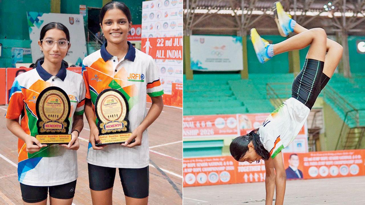 Bhumika and Tanvi Nemade; (right)Tanvi Nemade in action. Pics Courtesy/Aman Verma