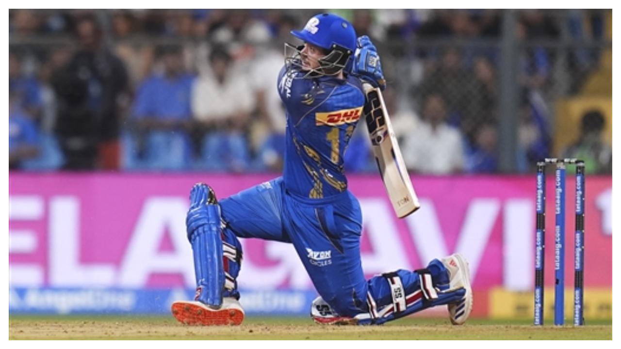 Quinton de Kock and Naman Dhir steadied the MI innings and scored in quick time. De Kock smashed 112 runs in 60 balls to register this season's first century for the Mumbai Indians. Meanwhile, Naman Dhir scored 50 runs in just 31 balls. (Pic: PTI)