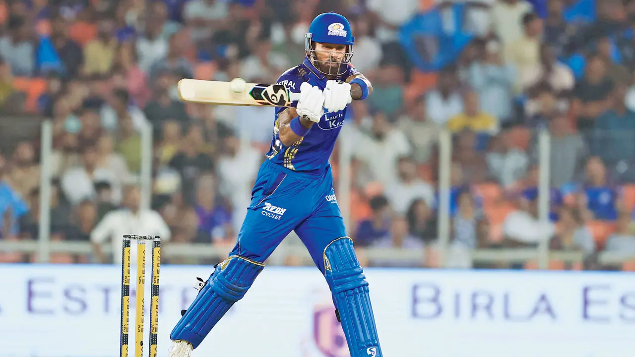 MI skipper Hardik Pandya during their win over GT. Pic/IPL