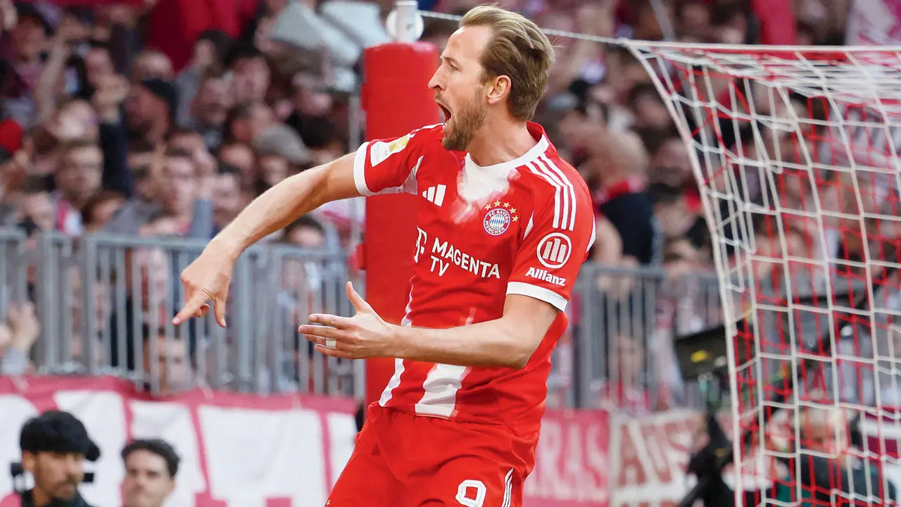 Bayern Munich’s Harry Kane celebrates his goal against Stuttgart in Munich on Sunday. Pic/AFP