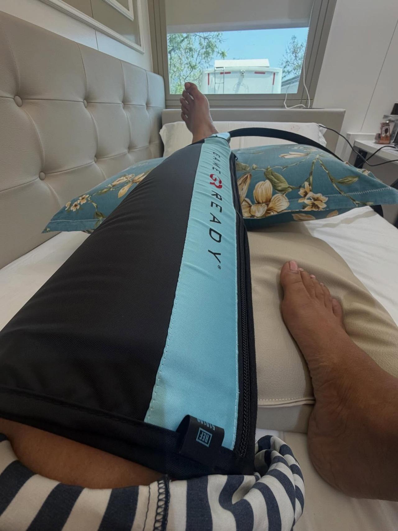 Priyanka shared a picture of her leg wrapped in a Leg Wrap designed for cold and compression therapy, seemingly recovering after an injury or tiring day.