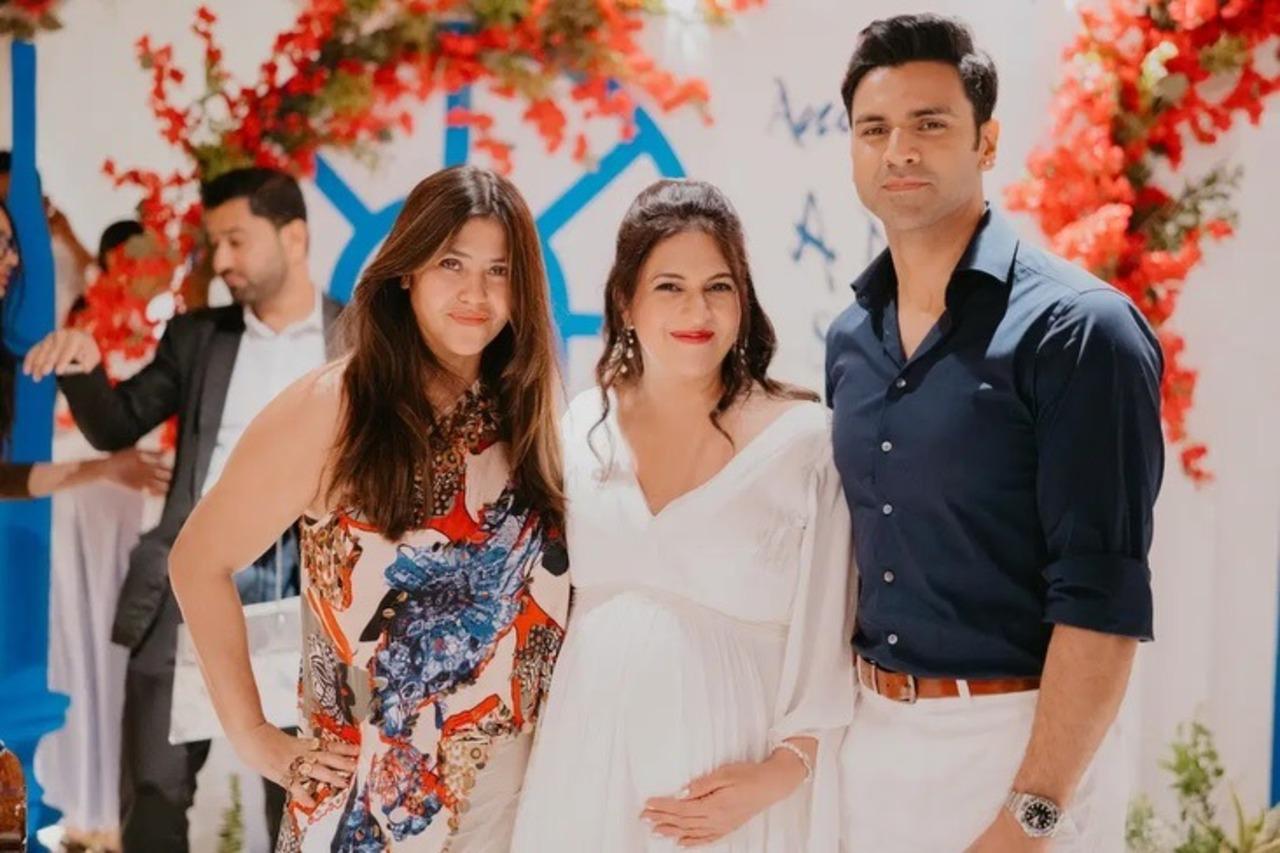 Ekta Kapoor also marked her attendance at the baby shower as she posed with the couple for a photograph.