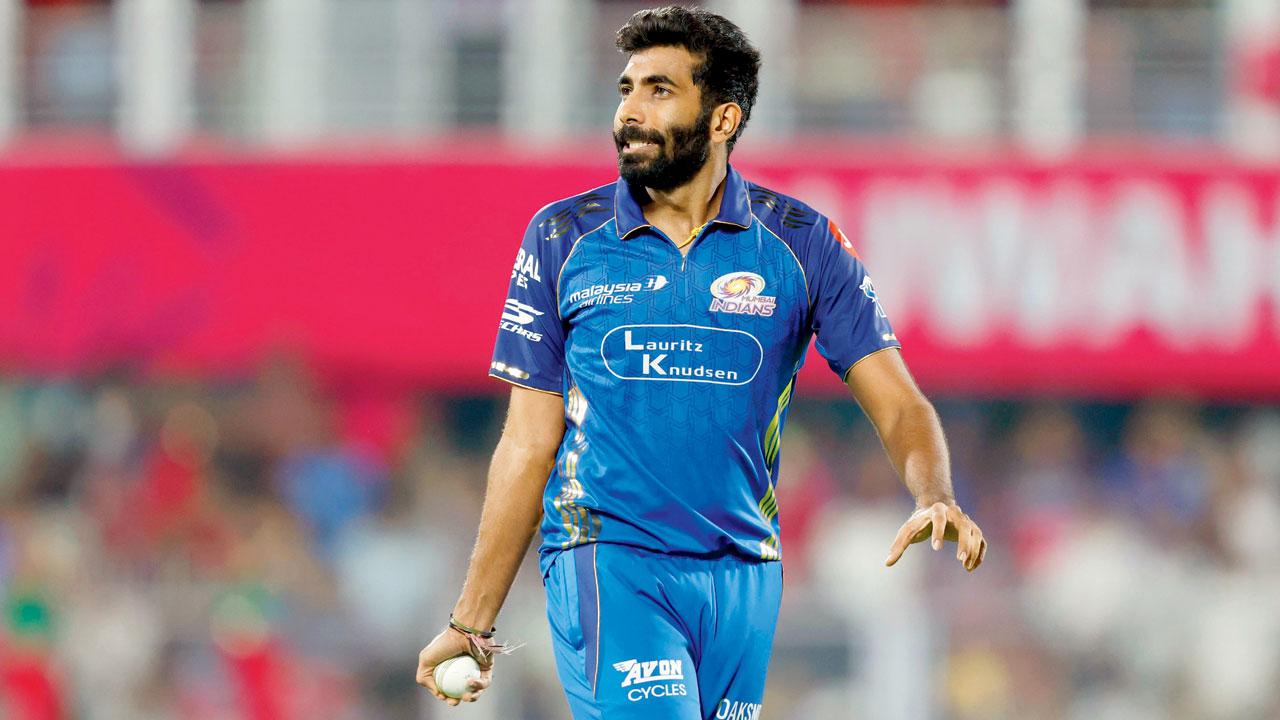 Jasprit Bumrah against RR on Tuesday. Pic/IPL