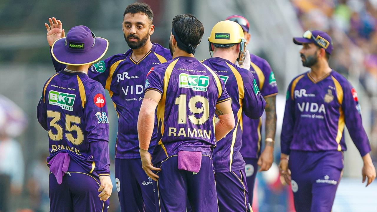 KKR's mystery spinner Varun Chakaravarthy returned with the figures of four wickets for 14 runs in four overs. Having completed his quota of four overs, Kartik Tyagi claimed three wickets by leaking 22 runs. Sunil Narine also bagged two wickets by conceding 26 runs in his spell of four overs. Vaibhav Arora, Cameron Green, and Ramandeep Singh went wicketless in the IPL 2026 match against RR (Pic: X/@KKRiders)