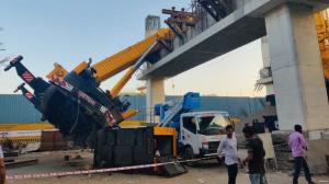 Watch: Crane topples at Bandra Kurla Complex metro site; traffic hit