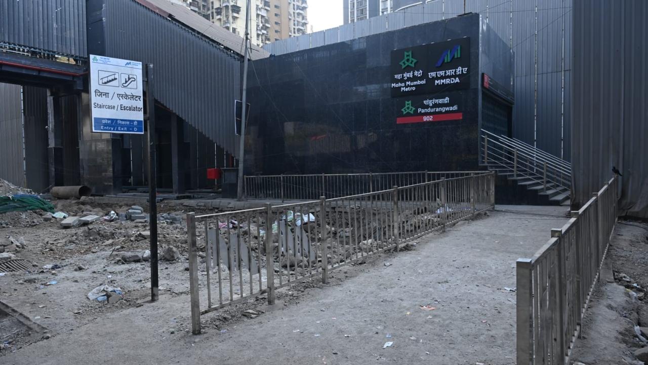 At Pandurangwadi Metro Station, the southern entrance and exit, on Sunday morning, were yet to be given final touches