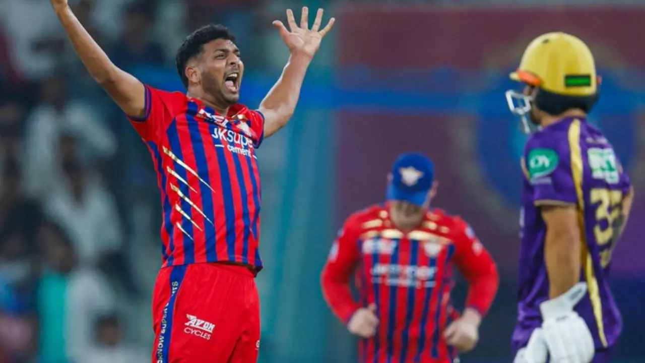 LSG's Mohsin Khan returned with the figures of five wickets for 23 runs in four overs. George Linde also bagged one wicket by leaking 18 runs in two overs. Mohammed Shami, Prince Yadav, Digvesh Rathi, and Aiden Markram went wicketless in the IPL 2026 match against KKR (Pic: X/@LucknowIPL)