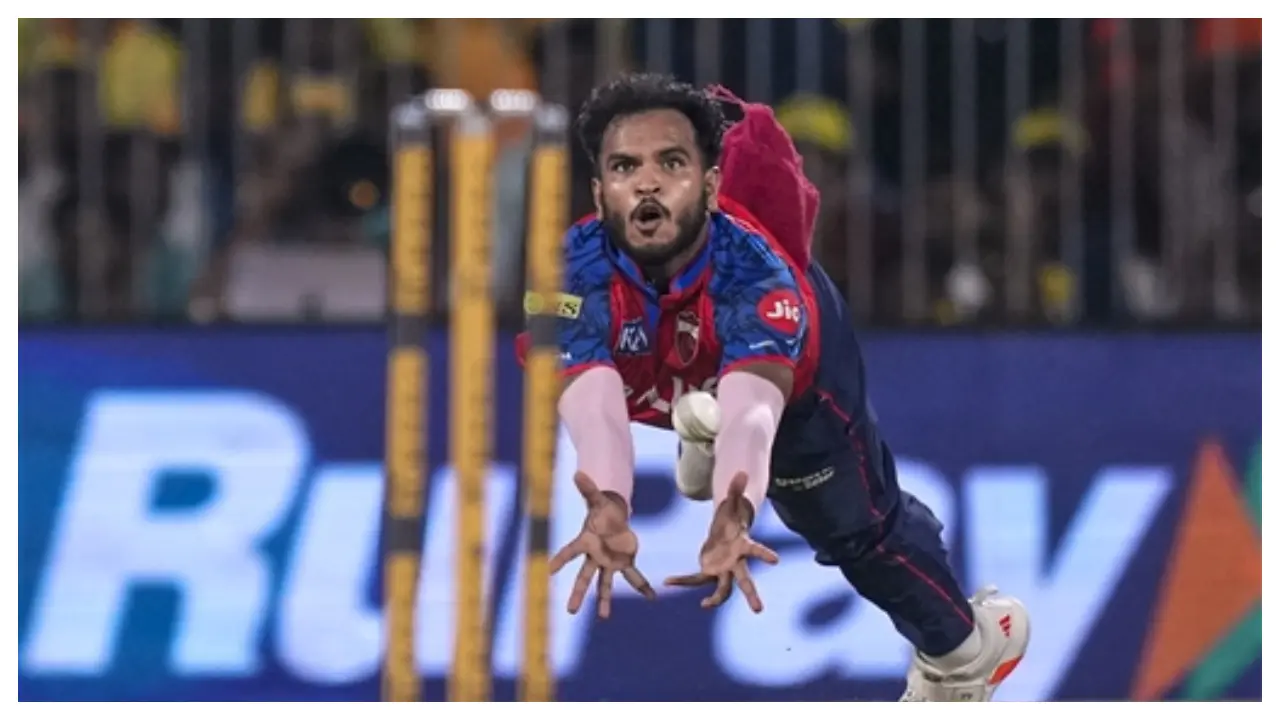 <p>The best bowler for Punjab Kings was Vijaykumar Vyshak, who took two wickets for 38 runs in four overs (Pic: PTI)</p> <p>The best bowler for Punjab Kings was Vijaykumar Vyshak, who took two wickets for 38 runs in four overs (Pic: PTI)</p>