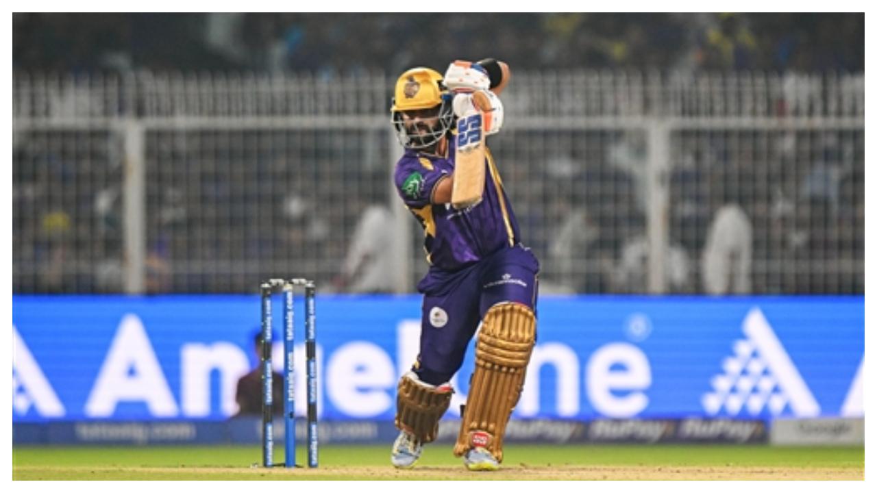 Earlier, KKR scored 181 runs due to the early brilliance of Angkrish Raghuvanshi and a late flourish from Cameron Green and Rovman Powell. Having lost the toss, KKR managed to put a competitive total on the board after a fast start by skipper Ajinkya Rahane, who scored 41 runs in just 24 balls. (Pic: ANI)