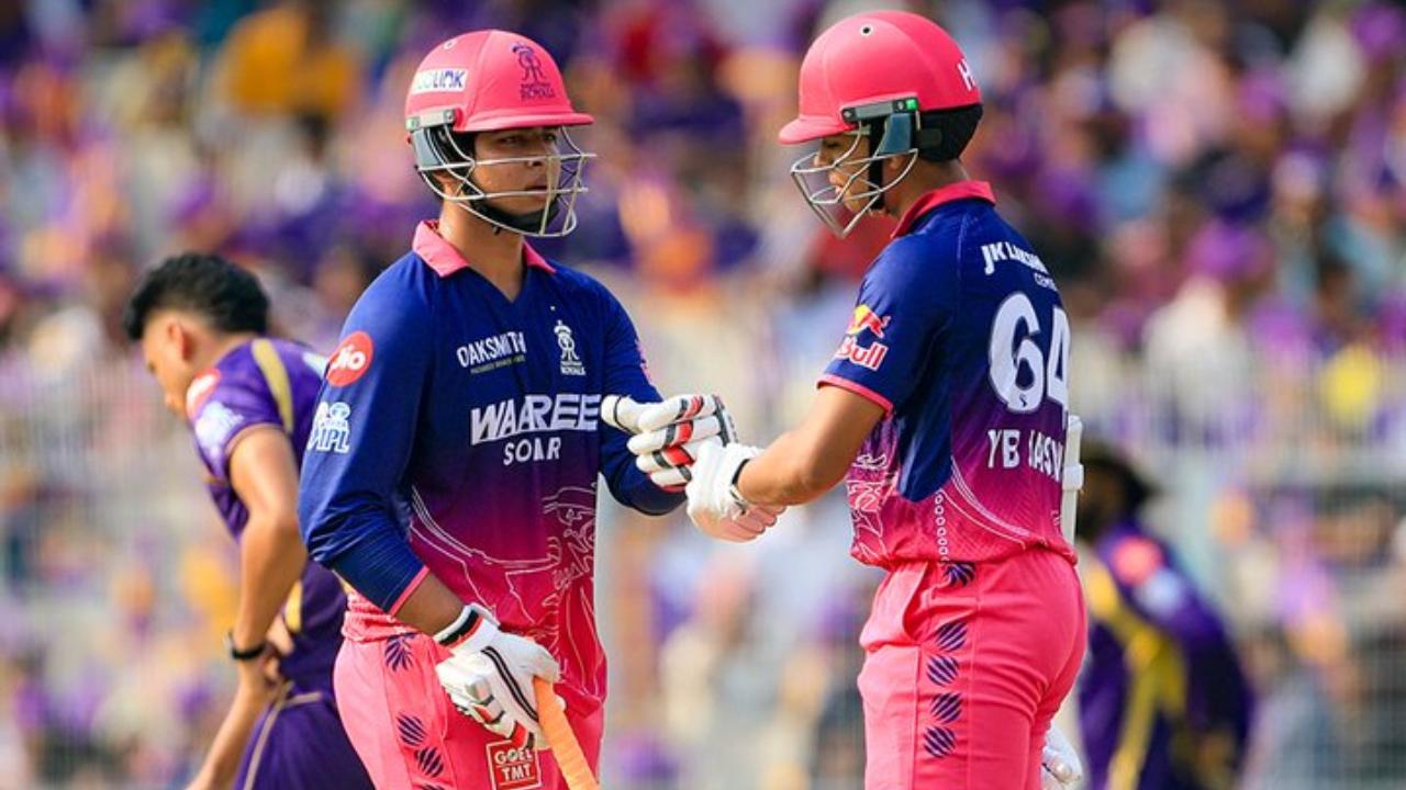 Having opted to bat first, RR's swashbuckling opening batsman, Vaibhav Sooryavanshi, played a knock of 46 runs off just 28 deliveries, including six boundaries and two maximums. Fellow opening batsman Yashasvi Jaiswal scored 39 runs in 29 balls, with the help of four boundaries and two maximums (Pic: X/@rajasthanroyals)