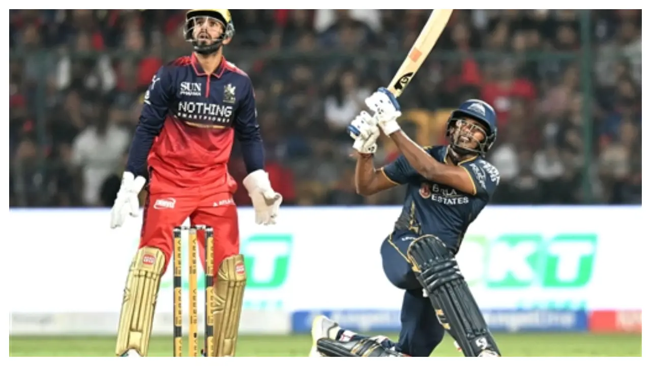 Sai Sudharsan scored his hundred in 57 balls to continue his fine form this season. This was his third IPL hundred of his career. The southpaw scored 100 runs in 58 balls to take GT to a massive total of 205 in 20 overs. (Pic: AFP)