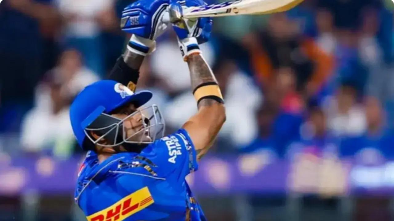 The list of fastest IPL centuries for MI includes Cameron Green, who reached his century in 47 balls against Sunrisers Hyderabad at Wankhede in 2023, and Suryakumar Yadav, who scored a 49-ball hundred against Gujarat Titans at the same venue in 2023 (Pic: File Pic)