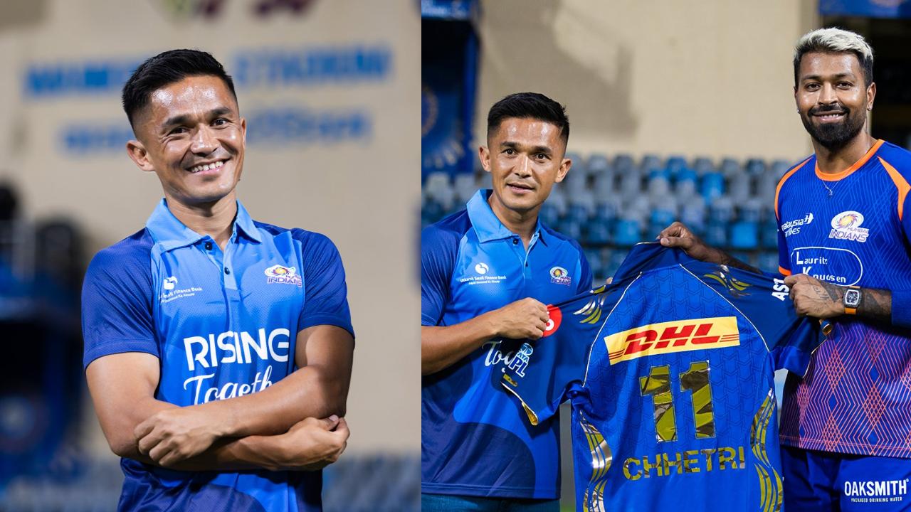 Hardik Pandya presents franchise's jersey to Sunil Chhetri ahead of PBKS' clash