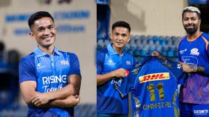 Hardik Pandya presents franchise's jersey to Sunil Chhetri ahead of PBKS' clash