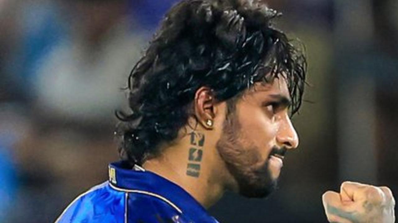 The Hyderabad-born cricketer also became the youngest centurion in MI's history, aged 23 years and 163 days (Pic: X/@mipaltan)