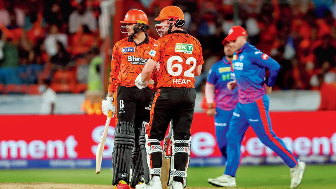 SRH’s Abhishek Sharma (left) and Travis Head during their match vs DC in Hyderabad recently. Pic/IPL; for representation purposes