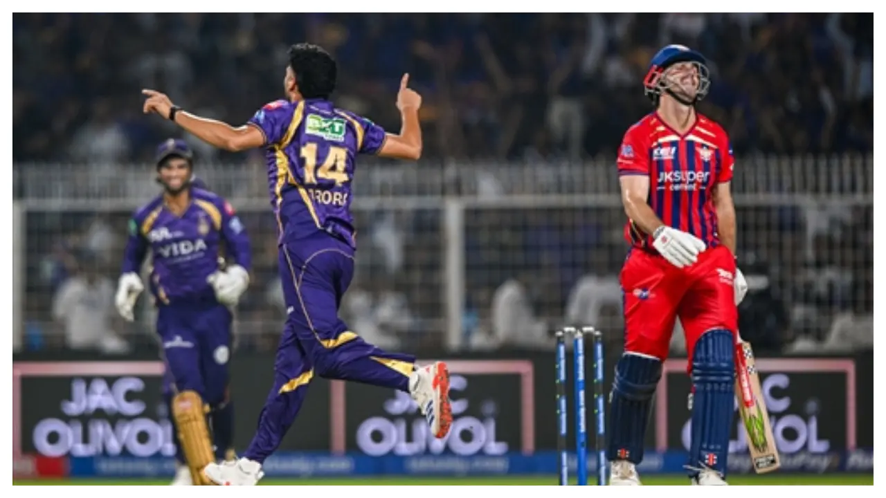 For KKR, Vaibhav Arora was the pick of the bowlers. The right-arm pacer came in as an impact substitute and got both the openers out in the same over. Sunil Narine was back to his brilliant best as he finished his four overs with 1/13. (Pic: ANI)