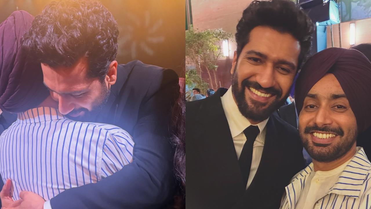 Punjabi singer Satinder Sartaaj poses with Vicky Kaushal at Chetak Film Awards