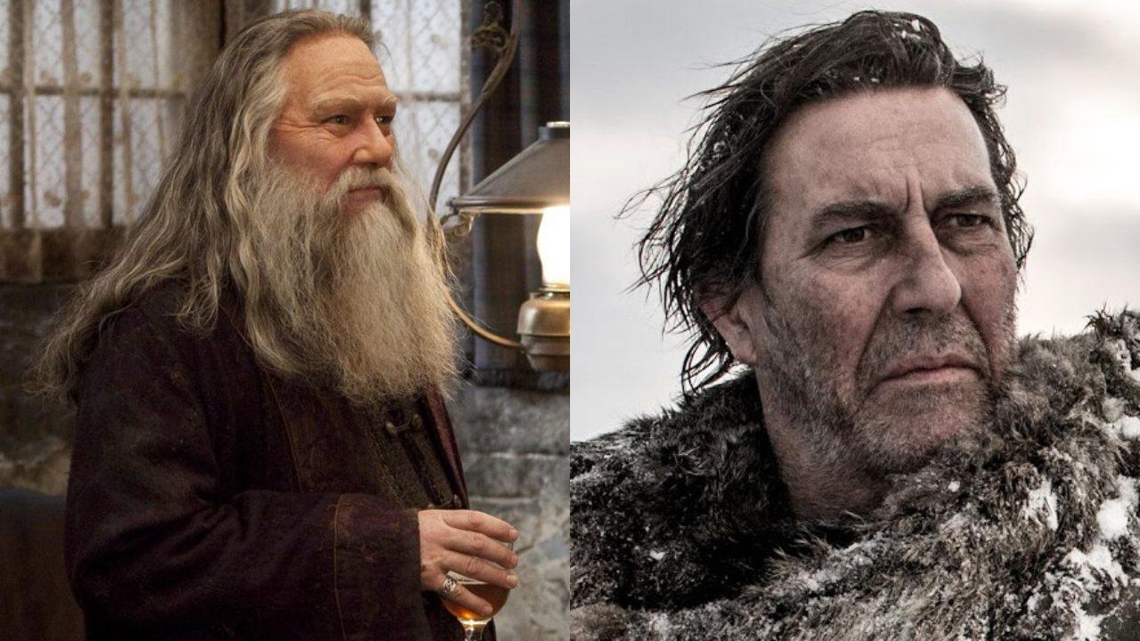Ciaran Hinds played Aberforth Dumbledore in Harry Potter and later took charge of the Free Folk as Mance Rayder in Game of Thrones Ciaran Hinds played Aberforth Dumbledore in Harry Potter and later took charge of the Free Folk as Mance Rayder in Game of Thrones