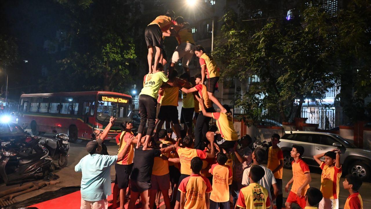 The practice sessions are an important part of preparations for Dahi Handi, with teams training for weeks to perfect the formation of tall human pyramids