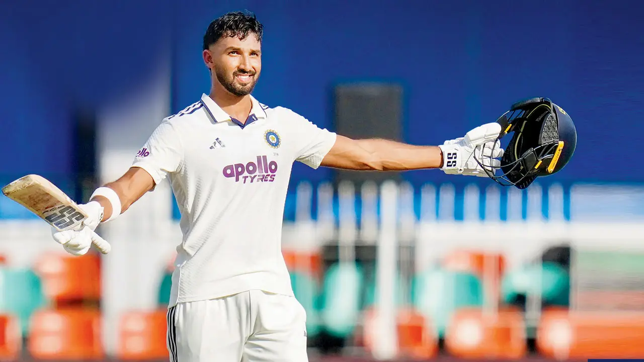 IND vs SL 2nd Test: Devdutt Padikkal shines with glorious ton on Day 1 Devdutt Padikkal celebrates his century against SL in Colombo on Sunday. Pics/PTI