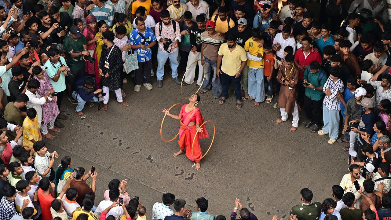The procession drew large numbers of devotees who came to take part in the traditional celebrations and seek the blessings of Lord Ganesha
The procession drew large numbers of devotees who came to take part in the traditional celebrations and seek the blessings of Lord Ganesha
