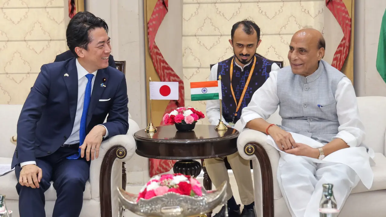 Rajnath Singh, Shinjiro Koizumi pledge deeper cooperation between India, Japan Japanese Defence Minister Shinjiro Koizumi with his Indian counterpart Rajnath Singh in New Delhi on Thursday