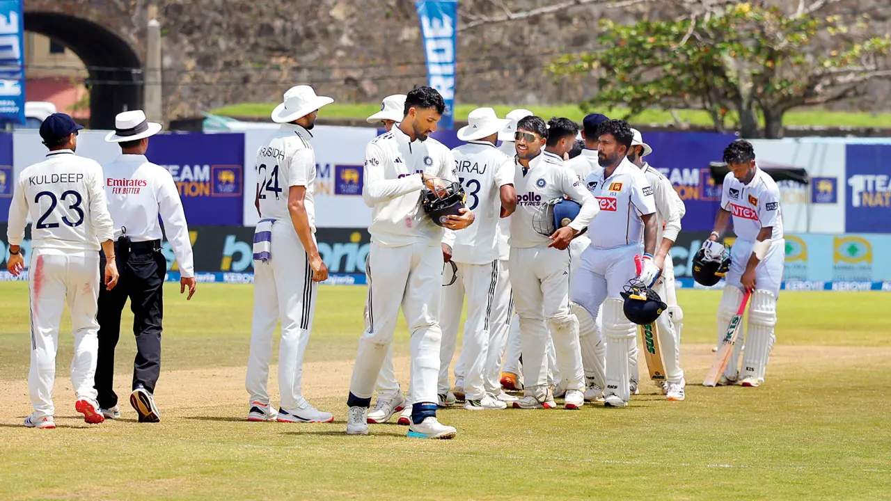 IND vs SL 1st Test: Perseverance pays as Manav shines on near-flat track India players after wining the Galle Test vs SL on Wednesday. Pic/BCCI