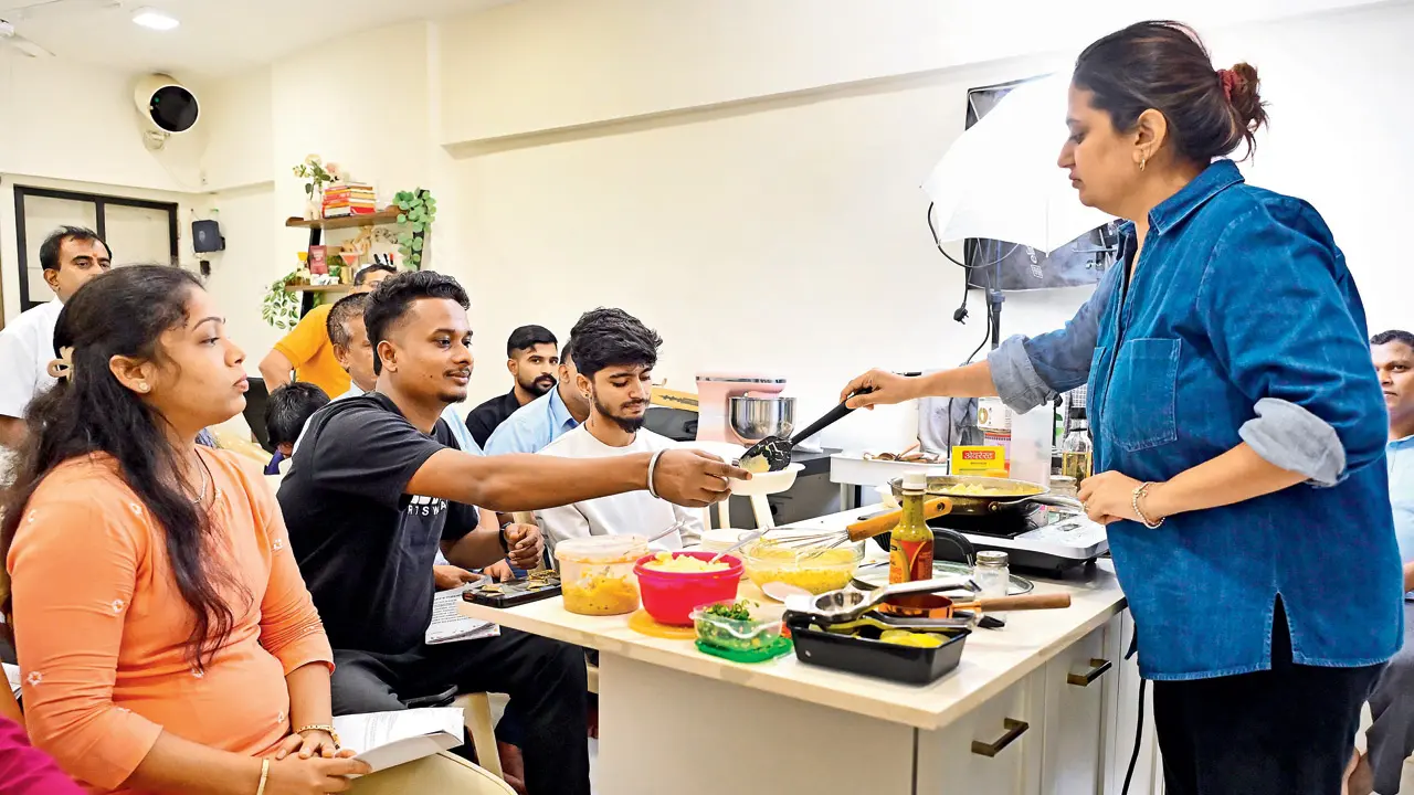Karishma Mehta teaches home cooks how to prepare exotic dishes at a recent workshop  at a Worli studio. pics/shadab khan 