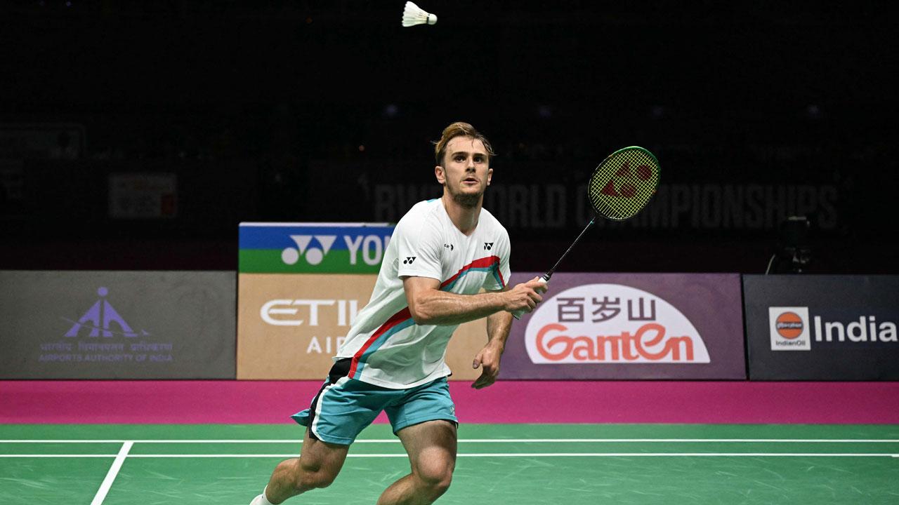 BWF World Championships: Lanier, Young emerge champs France's Alex Lanier eyes a return against Japan's Kodai Naraoka during the BWF World Championships men's singles final badminton match at the Indira Gandhi Indoor Stadium in New Delhi. Pic/AFP