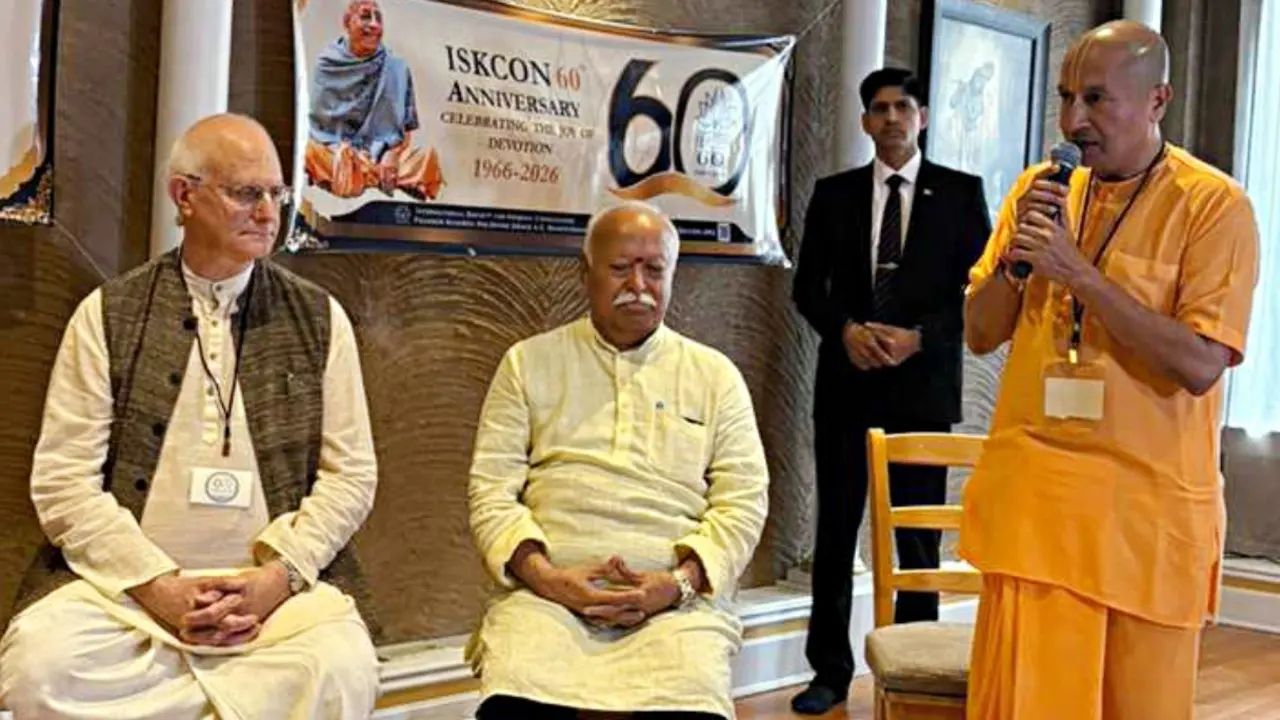 In Photos: Mohan Bhagwat visits ISKCON centre in New York during US trip Pic/PTI