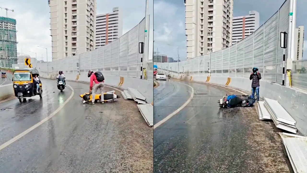 Mumbai: Smooth road surface on Mrinaltai Gore Flyover arm causes two-wheelers to skid Bike riders using Mrinaltai Gore Flyover fall due to the wet, smooth road