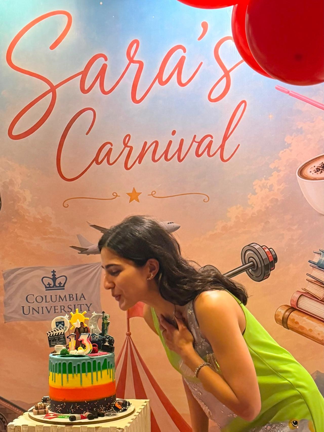 Sara Ali Khan ringed in her 31st birthday with a carnival-themed bash which was followed by a magic show. Sara Ali Khan ringed in her 31st birthday with a carnival-themed bash which was followed by a magic show.