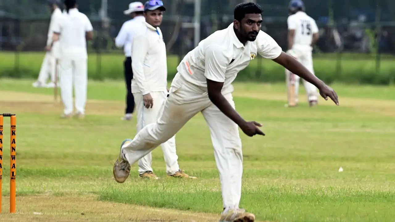 Dharmesh Patel of Sunrise Sports Club during their match against Worli Cricket Club on Sunday. pic/Ashish Raje
