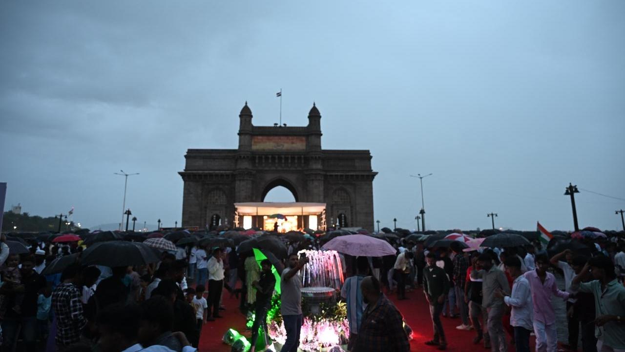 The historic Gateway of India was illuminated in the national colours, creating a striking sight for residents and visitors