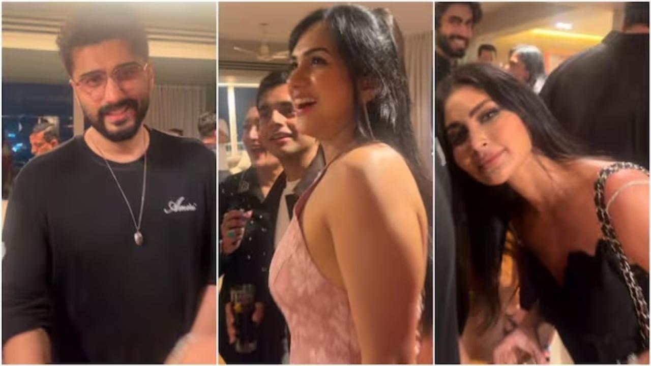 Arjun Kapoor, Akanksha Chamola and Mouni Roy arrive in style at the party and get featured in Farah Khan's celebration video as she gives a glimpse of the party&nbsp;