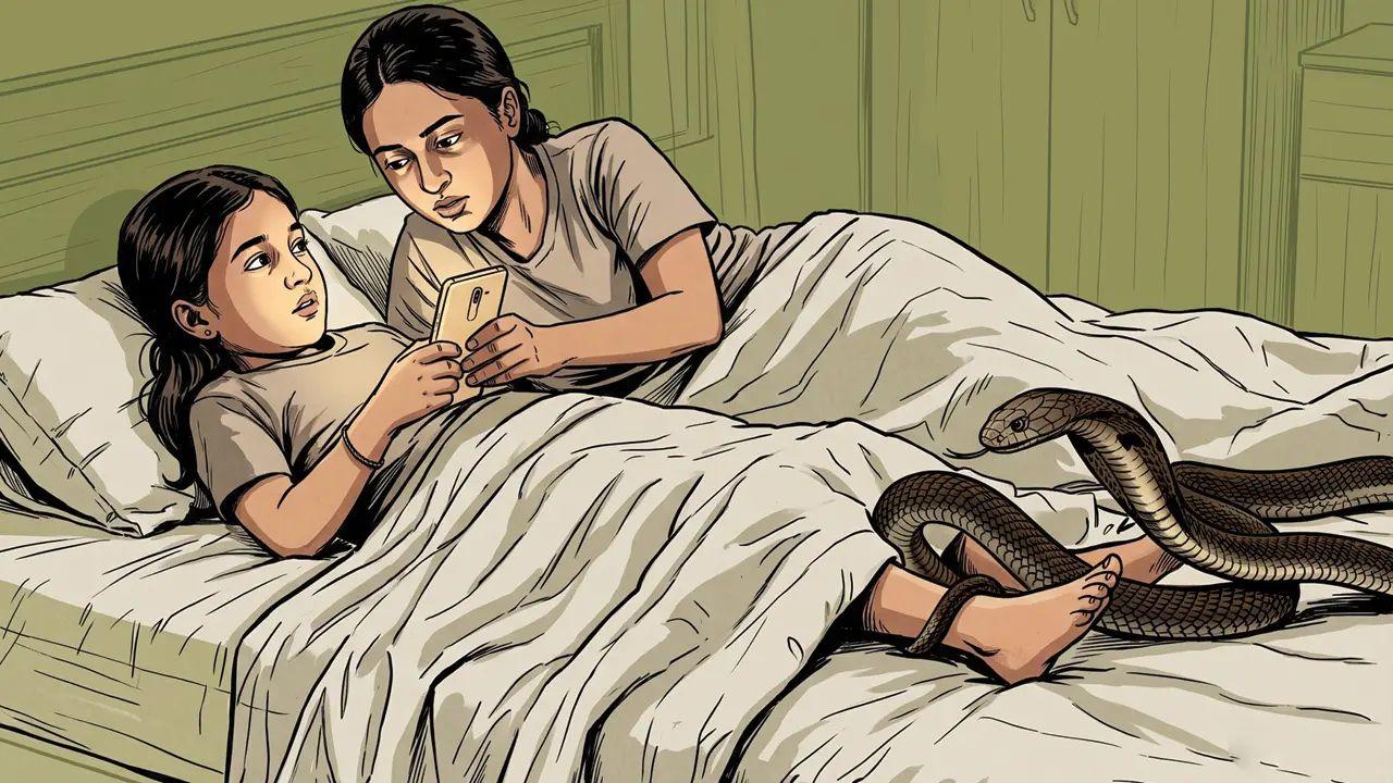 Bit through bedsheet Shravani was bitten by the snake while lying on a mattress with her elder sister at their home in Varkunti village in Palghar district on Sunday afternoon. The snake bit the child through the bedsheet