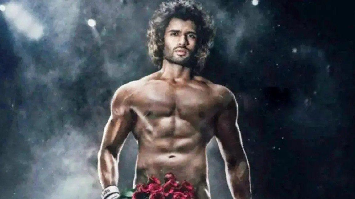 Vijay Deverakonda posed completely naked behind a strategically placed bouquet of roses in a poster for Liger