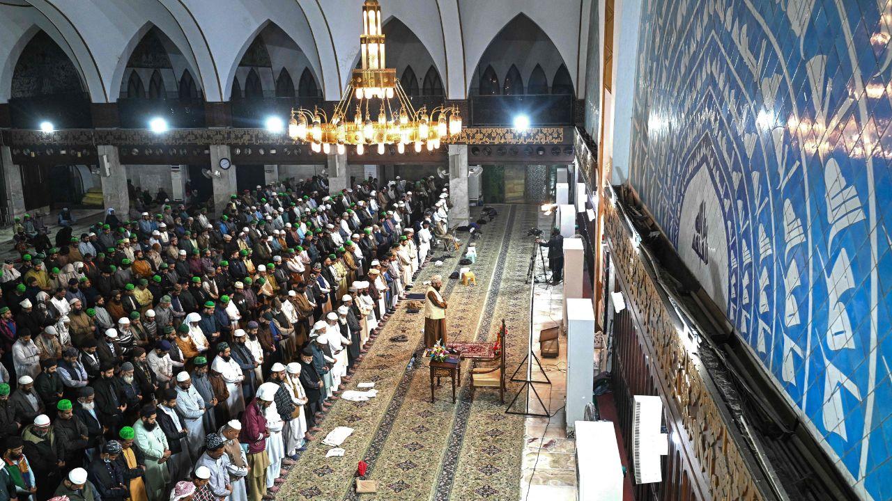 Worshippers offer the first 'Tarawih' prayers at the historic Data Darbar in Lahore on Wednesday, marking the formal beginning of Ramadan nights