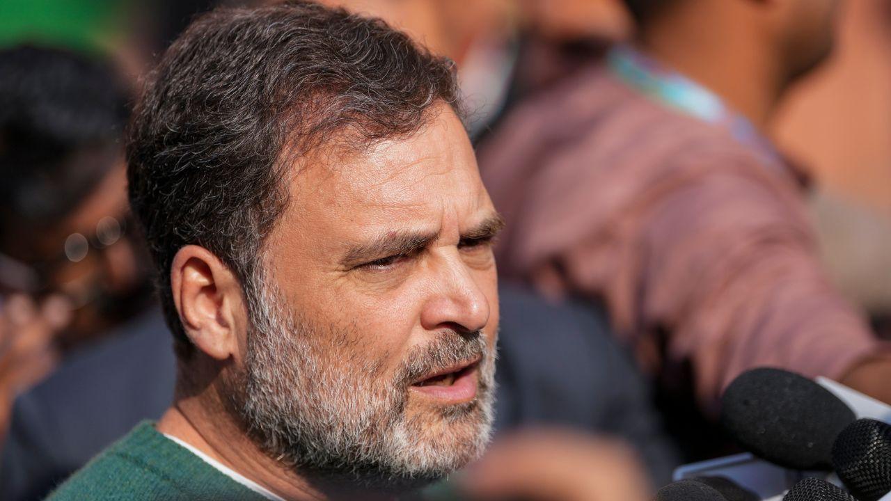 LoP in the Lok Sabha Rahul Gandhi speaks to the media during the Budget session of Parliament, in New Delhi. Pic/PTI