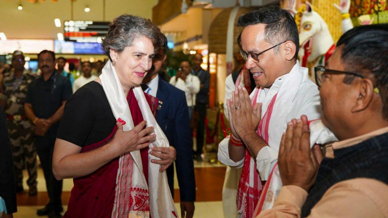 Priyanka Gandhi Vadra, who arrived in Guwahati earlier in the day, visited the temple and sought blessings from Maa kamakhya Devi