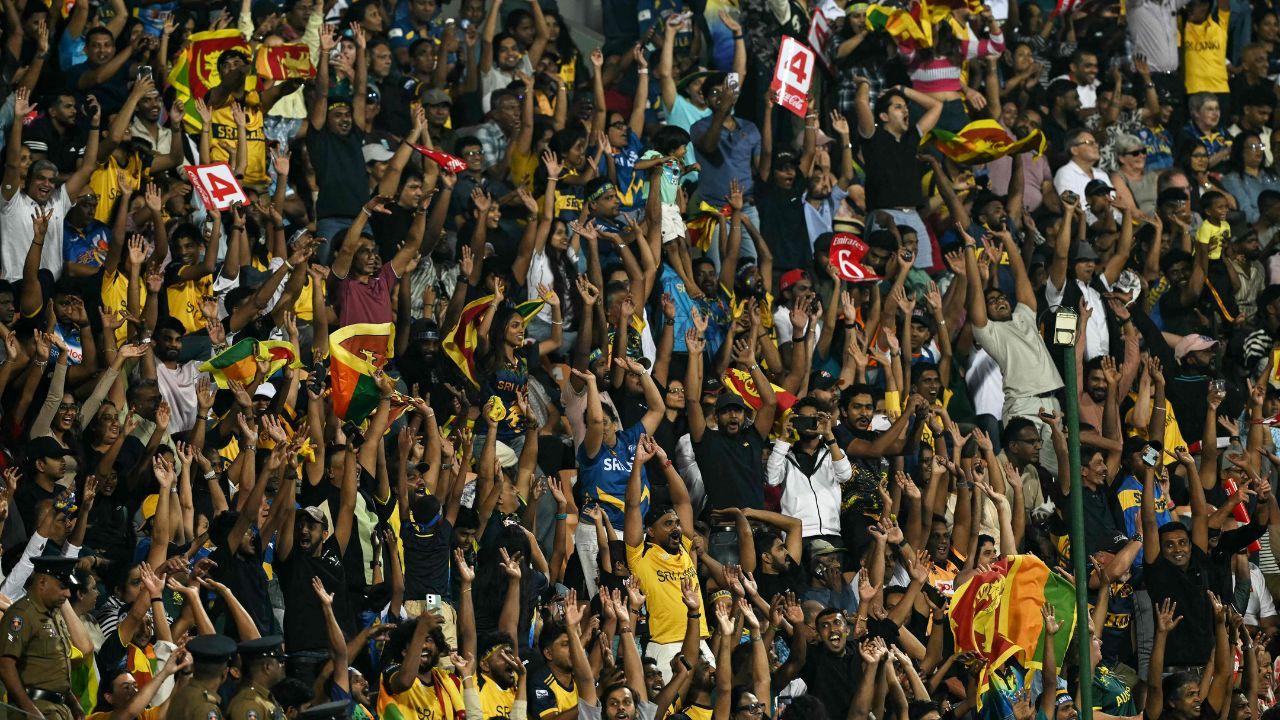 <p>Fans cheer from the stands during the 2026 ICC Men`s T20 Cricket World Cup group stage match at Pallekele International Cricket Stadium in Kandy <em><strong>(Pic/AFP)</strong></em></p>