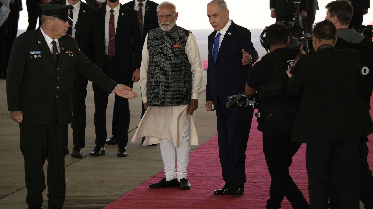 PM Modi is accorded the Guard of Honour upon his arrival. In his pre-departure statement, Modi said he was confident that the visit will further consolidate the enduring bonds between India and Israel and set new goals for the strategic partnership