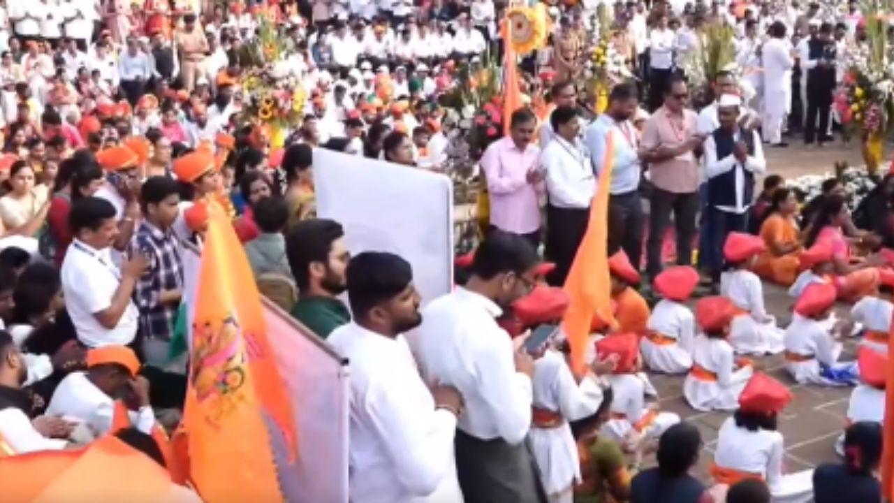 A large number of children perform a dance at Shivneri Fort to commemorate the birth anniversary of Chhatrapati Shivaji Maharaj