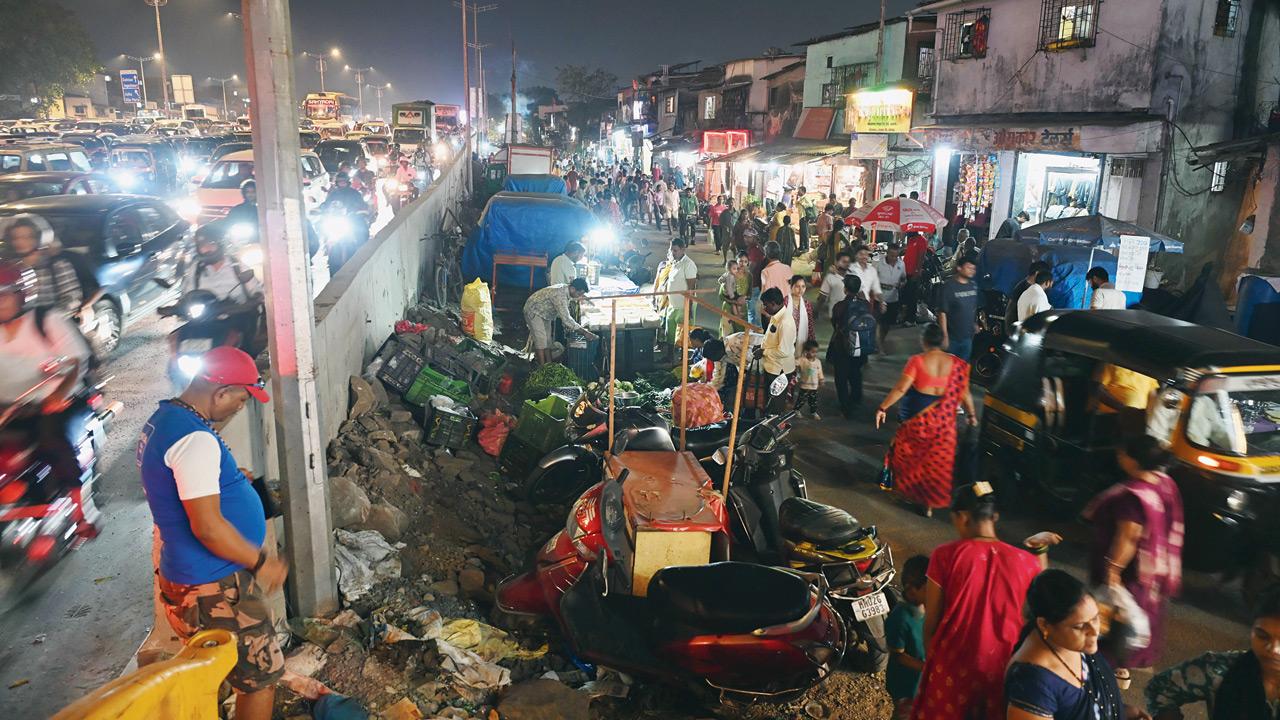 Lighter traffic on the congested southbound service road of the highway in Santacruz East during evening peak hours on Tuesday